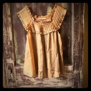 JENNY HAN Gold Soft 100% Silk Ruffled Blouse Top S